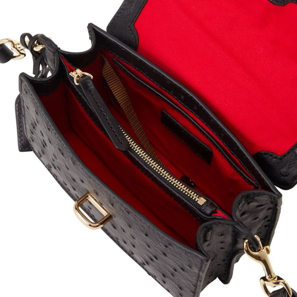 Dooney & Bourke Ostrich Small Flap Crossbody Shoulder Bag - Black - Picture 3 of 4